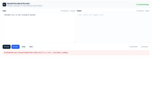 ToolNTip Base64 decoder showing invalid Base64 input validation