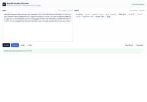 Base64 decoder converting encoded data to multilingual UTF-8 text
